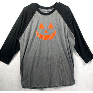 Jack O Lantern Pumpkin Raglan Spooky Halloween Women Gray T-shirt Size XL